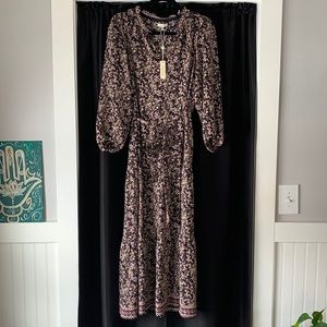 COPY - MIDI Floral Patterned Tiered Tie Waist Dress